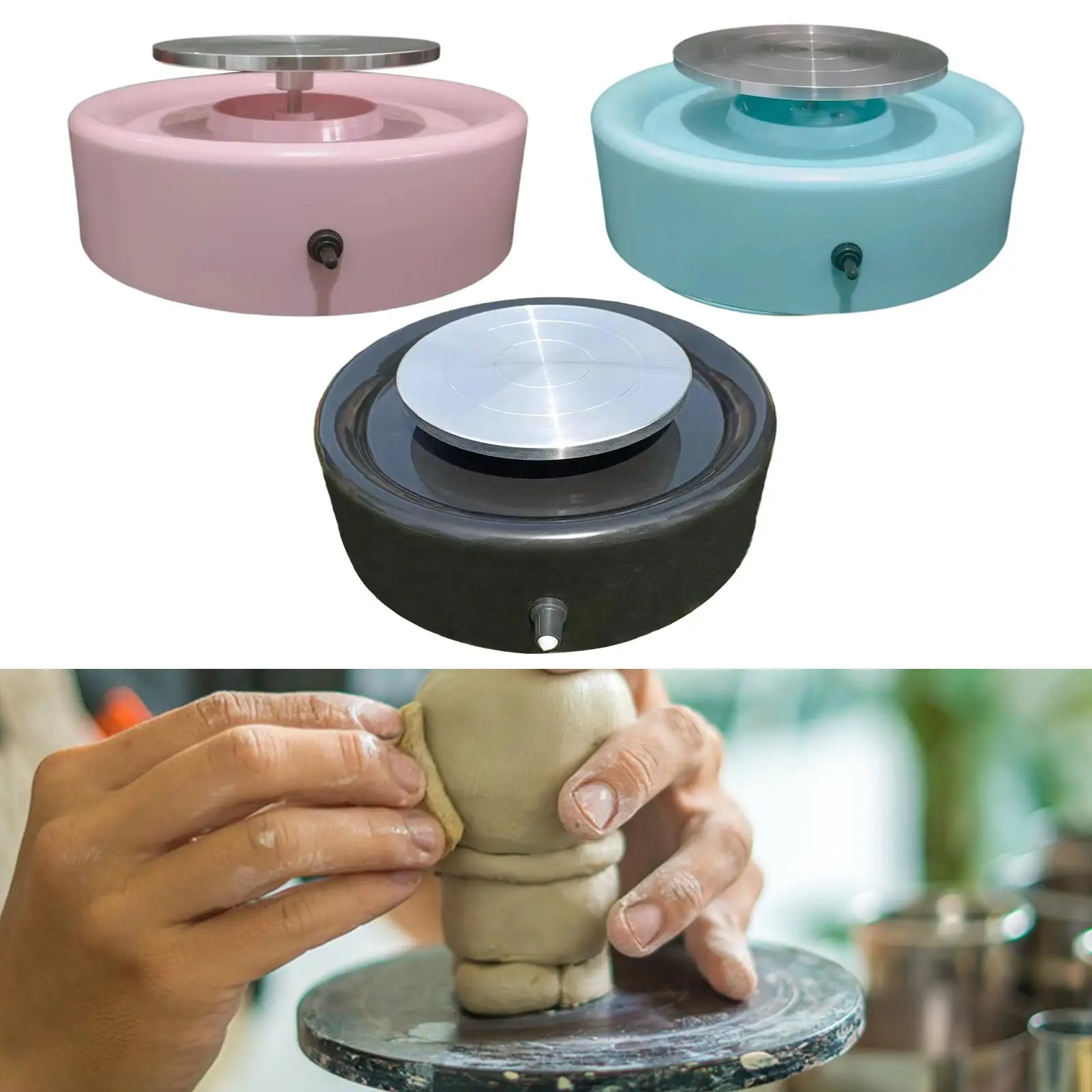 Electric Pottery Wheel Flat Round Small Pottery Wheel for Clay Making Children\'s Craft Supplies Teaching DIY Kids Adults