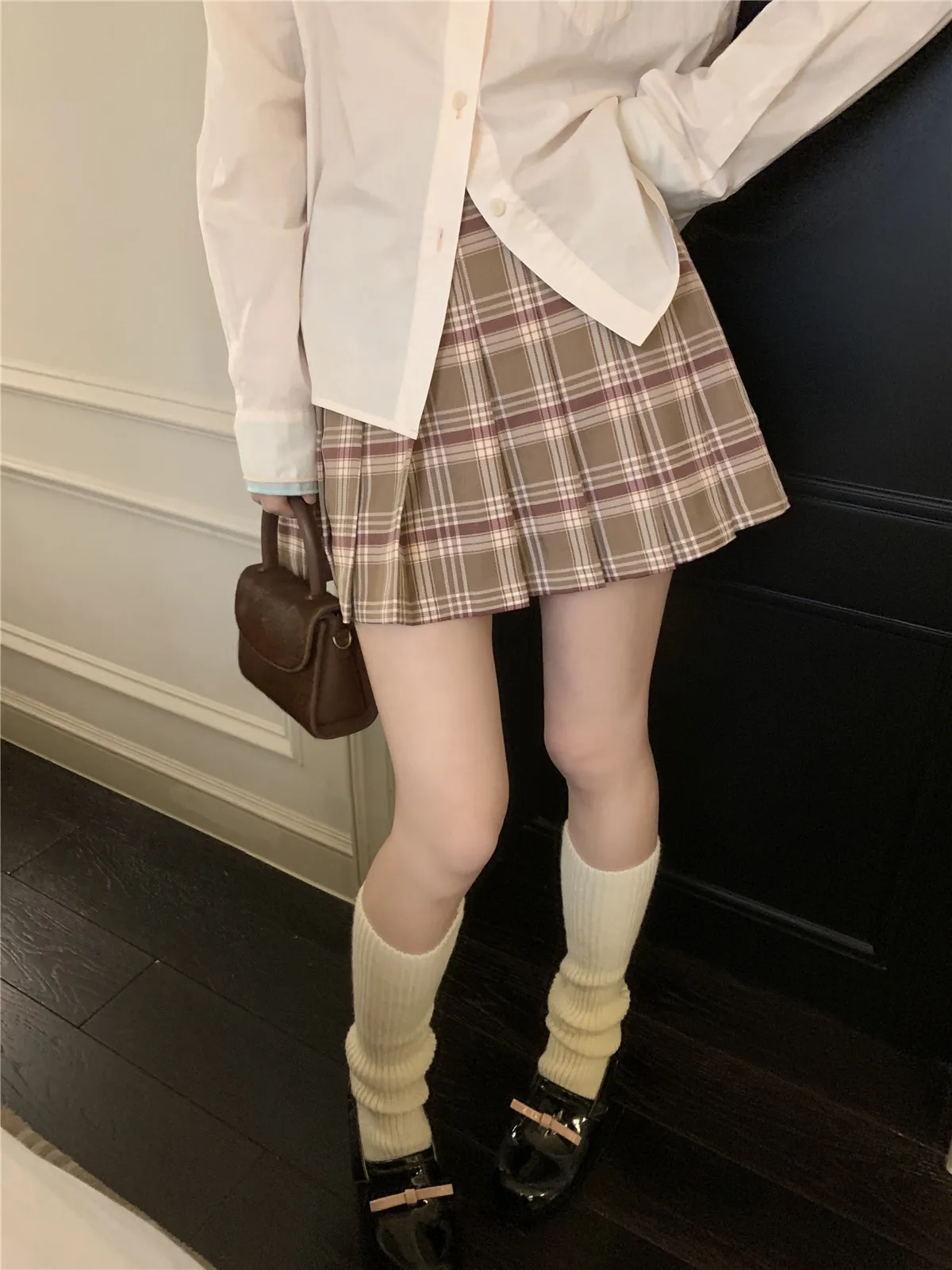 

LXLILIUM Розовая плиссированная юбка в клетку с высокой талией, А-силуэт, короткая, для повседневной носки, весенняя коллекция