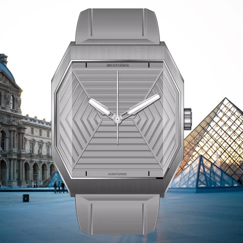 Specht & Söhne Business Square Watch For Men Sports Quartz Watches Octagon Steel 3D Sapphire Crystal Rubber Strap Men's Watch
