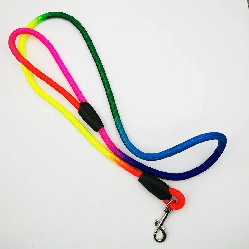 1Pcs 0.8cm/1cm Rainbow Color Weave Nylon Belt Pet Dog Traction Rope Round Training Walking Leading Fashion Leashes