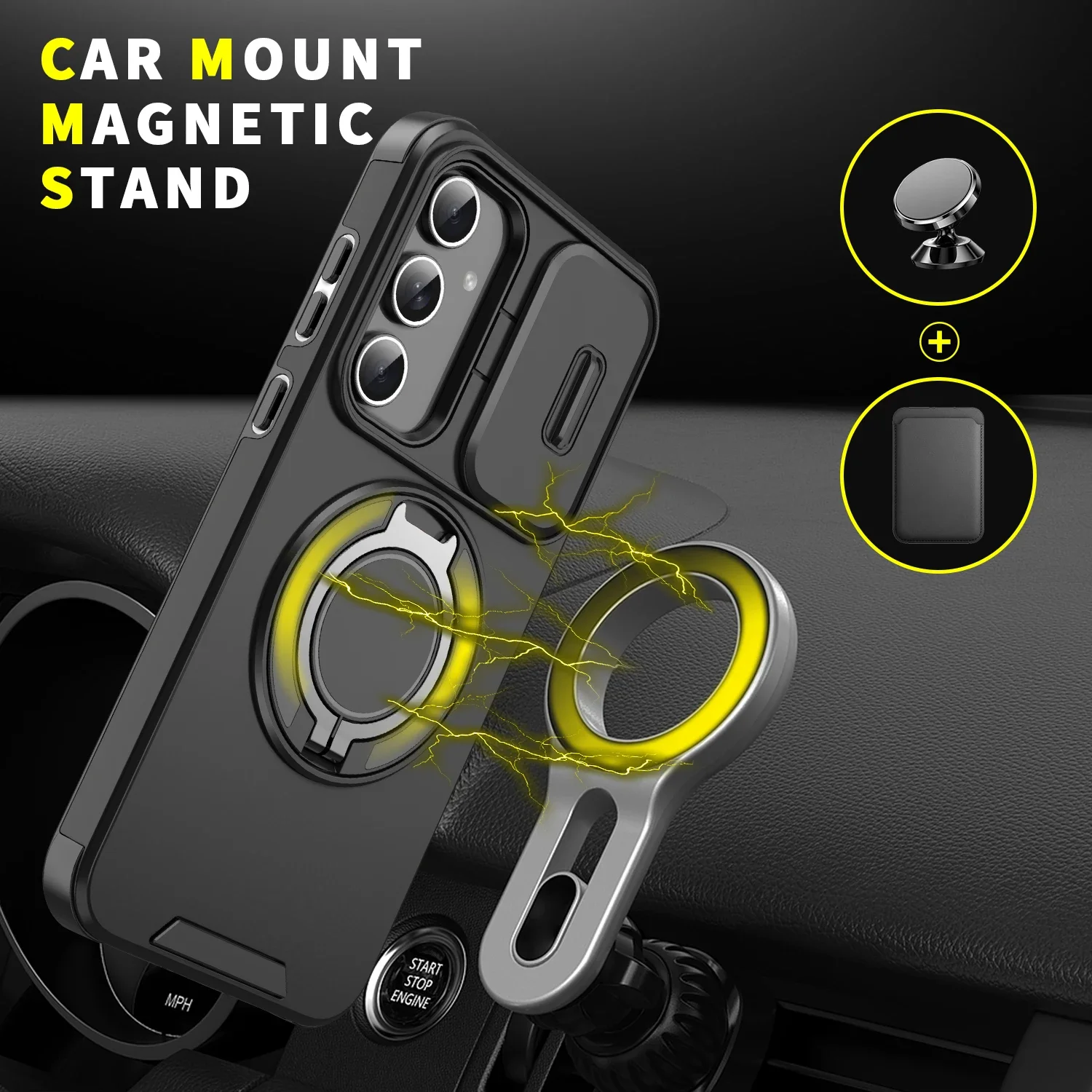 For Samsung Galaxy A55 Case Shockproof Armor Magnetic Holder Ring Stand Cover for GalaxyA 55 Slide Lens Camera Protection Funda