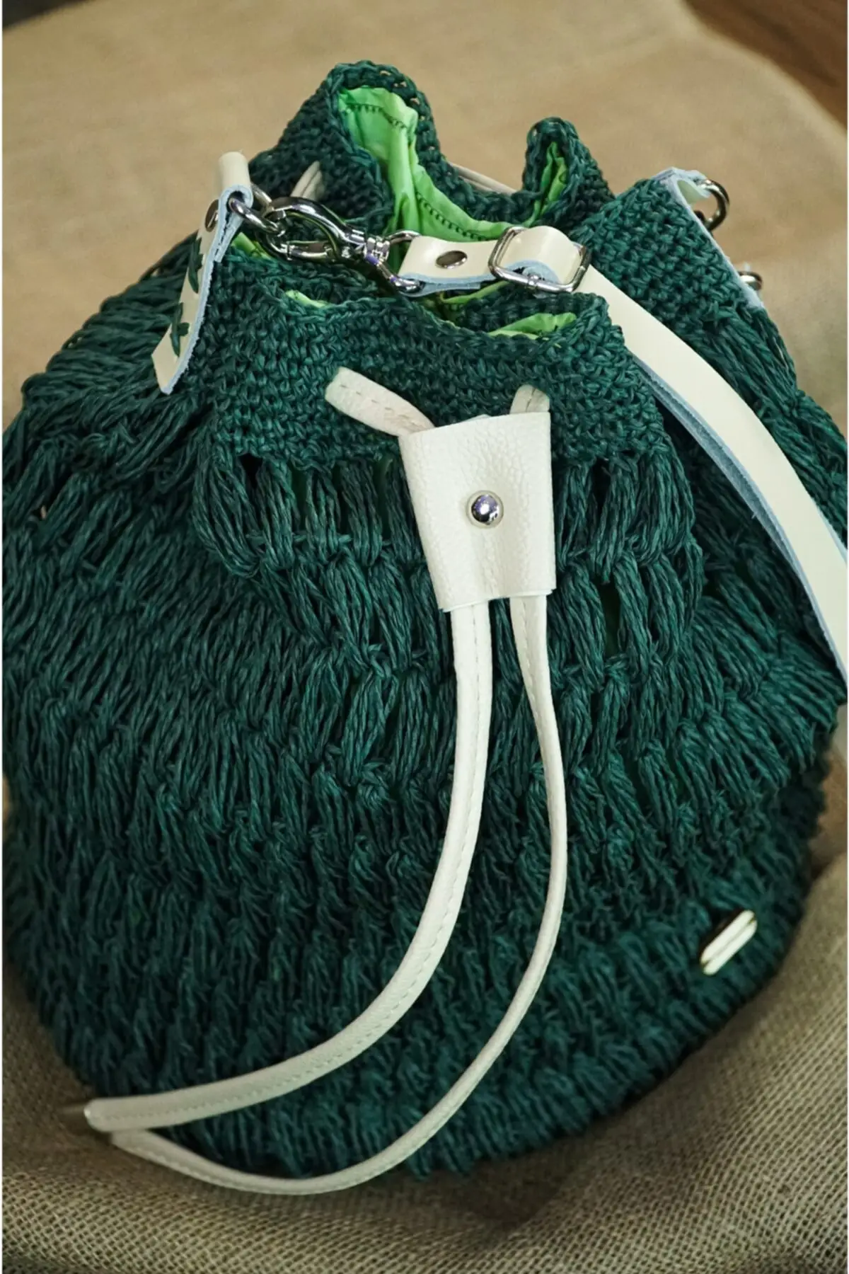 Uras Green Wawes Green Straw Handmade Weave Handbag Women Bag Shoulder bag Handmade