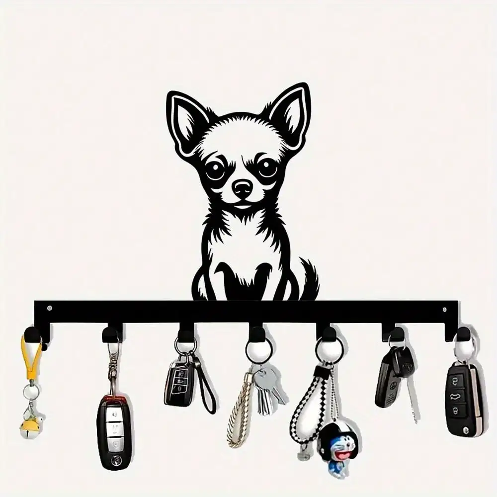 **Cute Chihuahua Metal Key Hook Wall Organizer 7 Hooks Rustproof for Keys Towels Coat Kitchen Home Decor**
