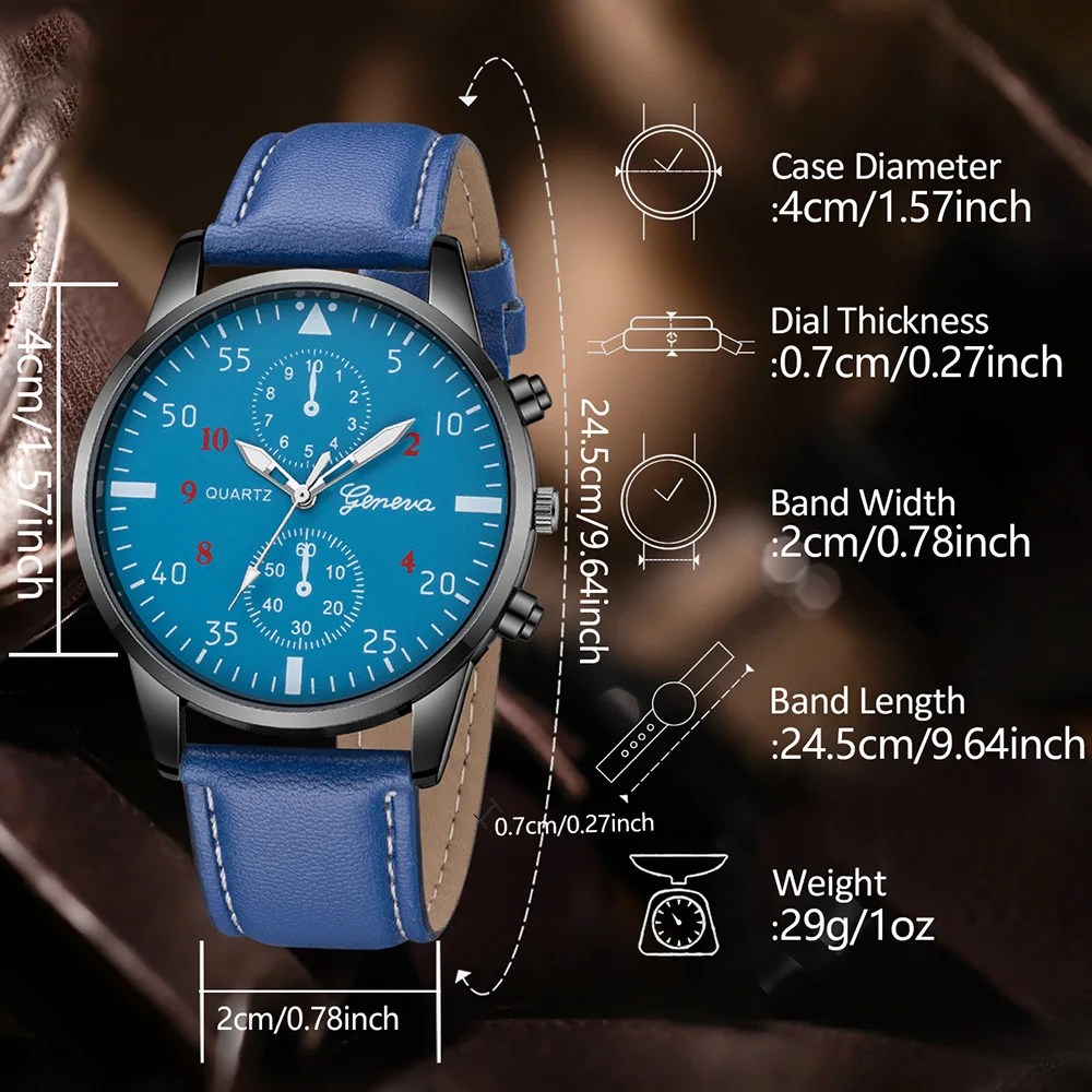 2PCS/SET Blue Men's Watch Set, Men's Business Fashion Trend Quartz Watch Bracelet Jewelry Set (No Box)