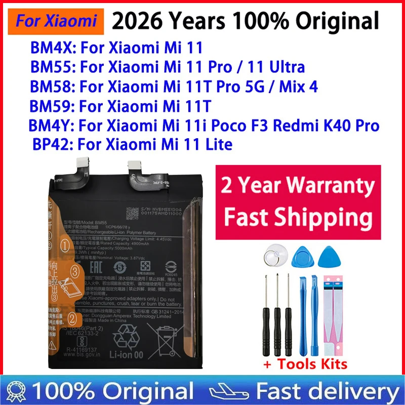 2026 Original-Akku für Xiaomi Mi Mix4 11 11T 11i Poco F3 Redmi K40 Pro 5G Ultra Lite Batterien BM4X BM4Y BM55 BM58 BM59