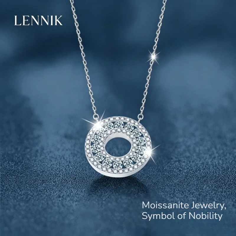 LENNIK Mozzarella Cheese Diamond Round Pendant S925 Sterling Silver Fashion Simple High-end Necklace Europe and America