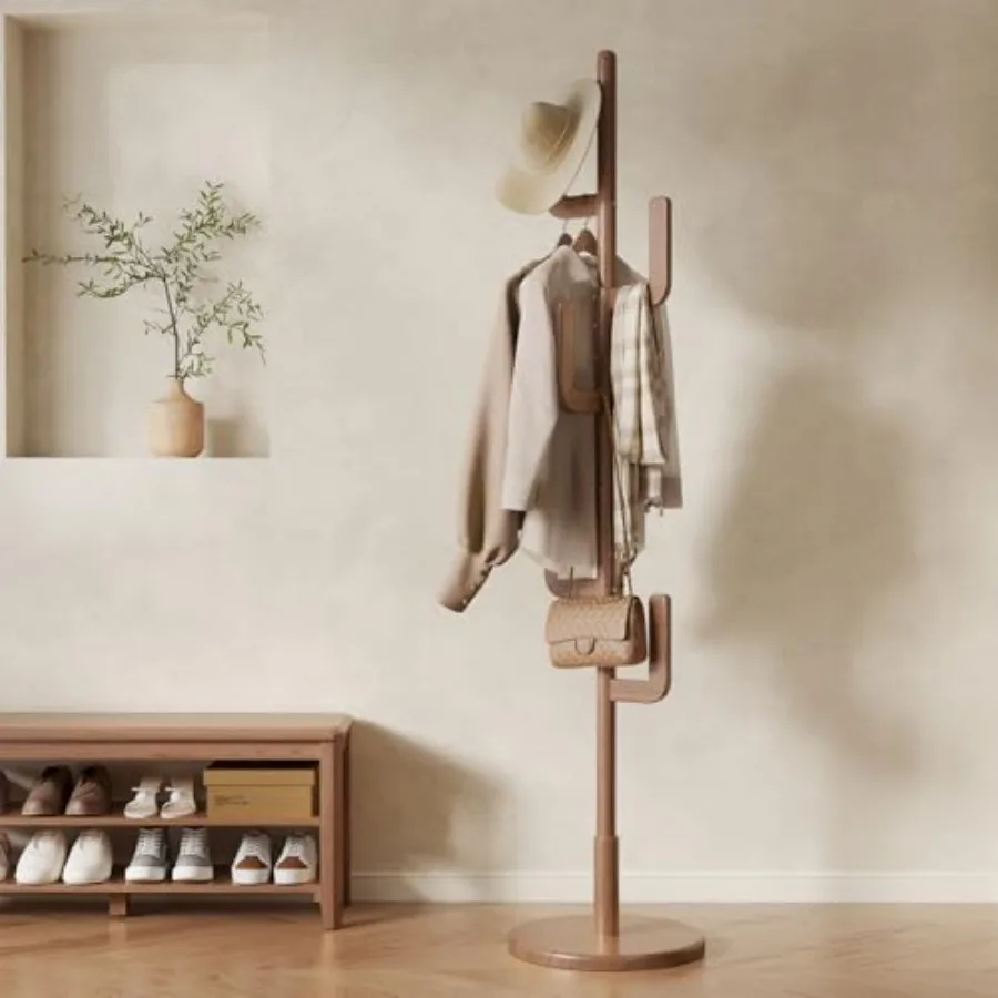 

Solid Wood Cactus Coat Rack Freestanding Coat Rack With 6 L-Shaped Hooks and 3 Adjustable Sizes Coat Tree for Bedroom Entryway