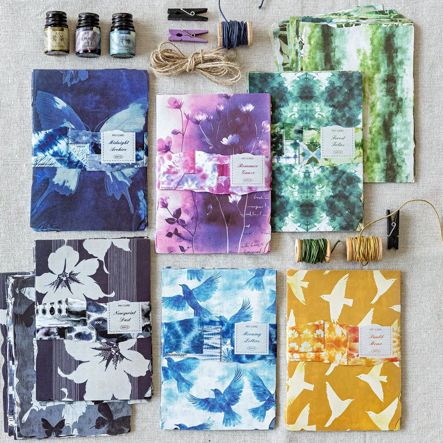 

30pcs/lot Memo Pads Material Paper Paper tie dyeing Junk Journal Scrapbooking Retro Background Decoration Paper