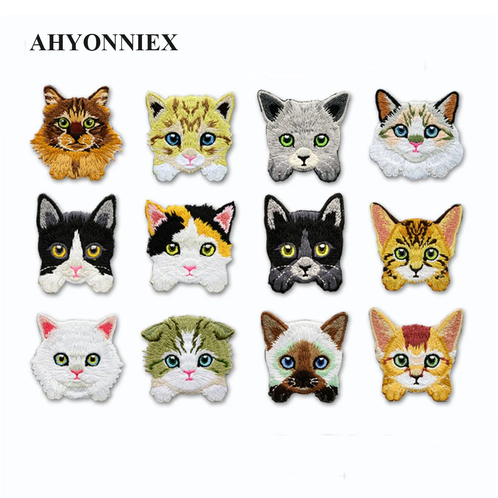 AHYONNEIX 1 Cute Kitty Embroidery Patches for Clothing Backpack DIY Fabric Sticker Cat Iron On Patches