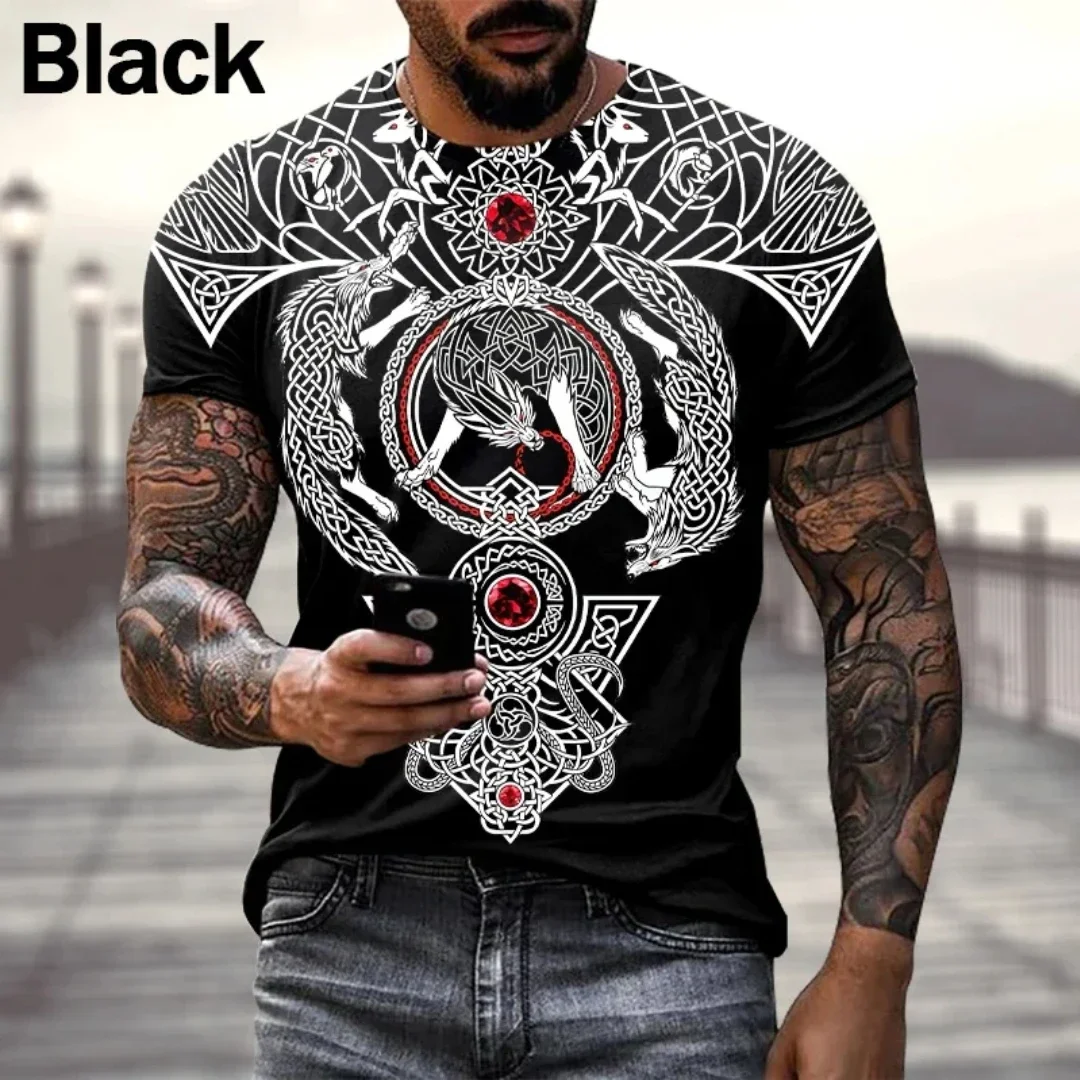 Europe And The United States Hot Selling Viking Tattoo Art 3D Printed T-Shirt Casual Short Sleeve Vintage T Shirt Fashion Top