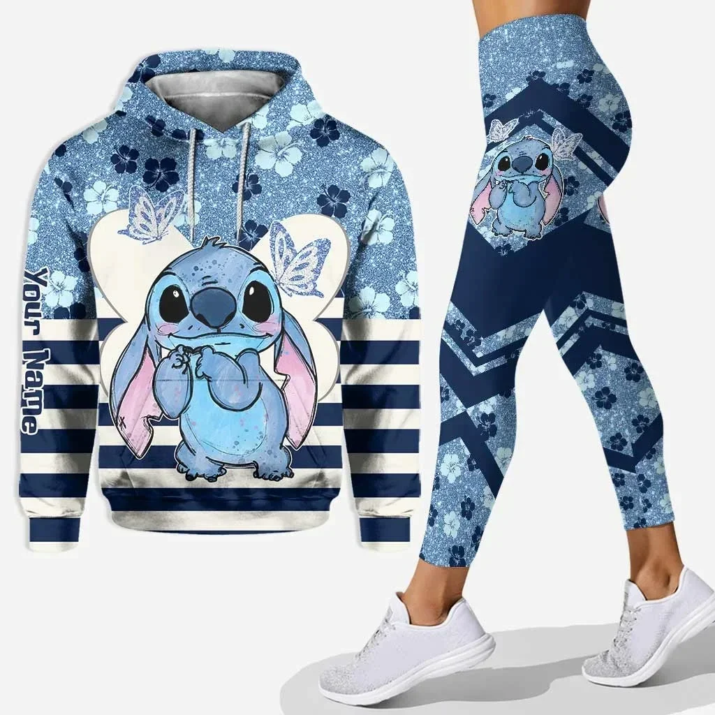 Personalized Disney Stitch 3D Women\'s Hoodie and Leggings Suit Minnie Yoga Pants Sweatpants Fashion Sports Suit