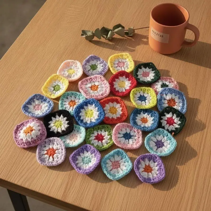 10 Pcs Handmade Crochet Colorful 3D Floral Petal Appliques Premium Cotton For DIY Bags Clothes Crafts