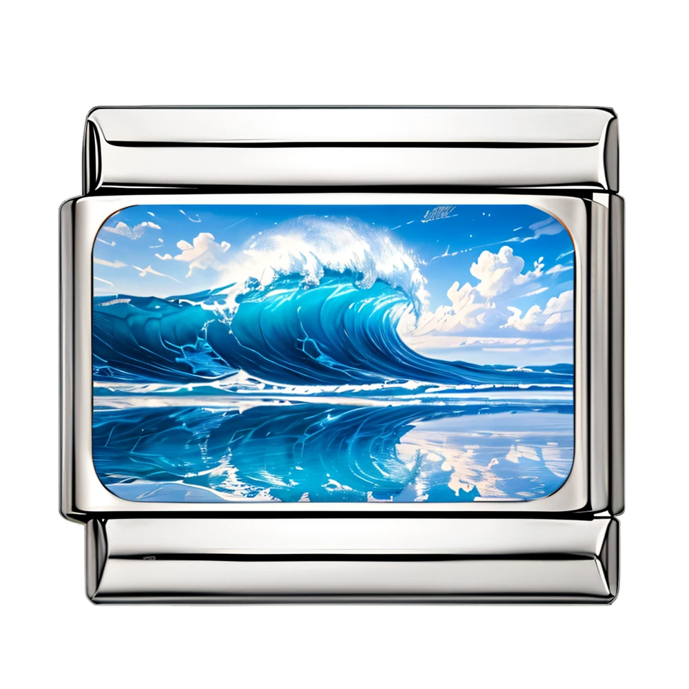 Fashion Blue Ocean Wave Lighthouse Sea Italian Charm 9mm Stainless Steel Bracelet Jewelry DIY Making Beads Series