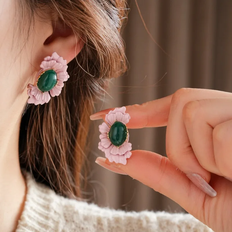 Elegant Vintage Oval Flower Earrings for Women Delicate Color‑Contrast Trendy Earrings Unique Party Gift Cute Fashion Accessorie