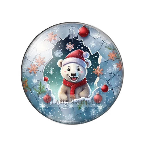 Merry Christmas Bear Snowman Santa Claus patterns 12mm/18mm/20mm/25mm Round photo glass cabochon demo flat back Making findings