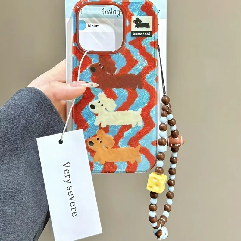 Cartoon Striped Sausage Dog Phone Case For iPhone 16 15 Pro Max 14 13 12 11 XS XR X SE 7 8 Plus Shockproof Silicone Soft Cover image 6