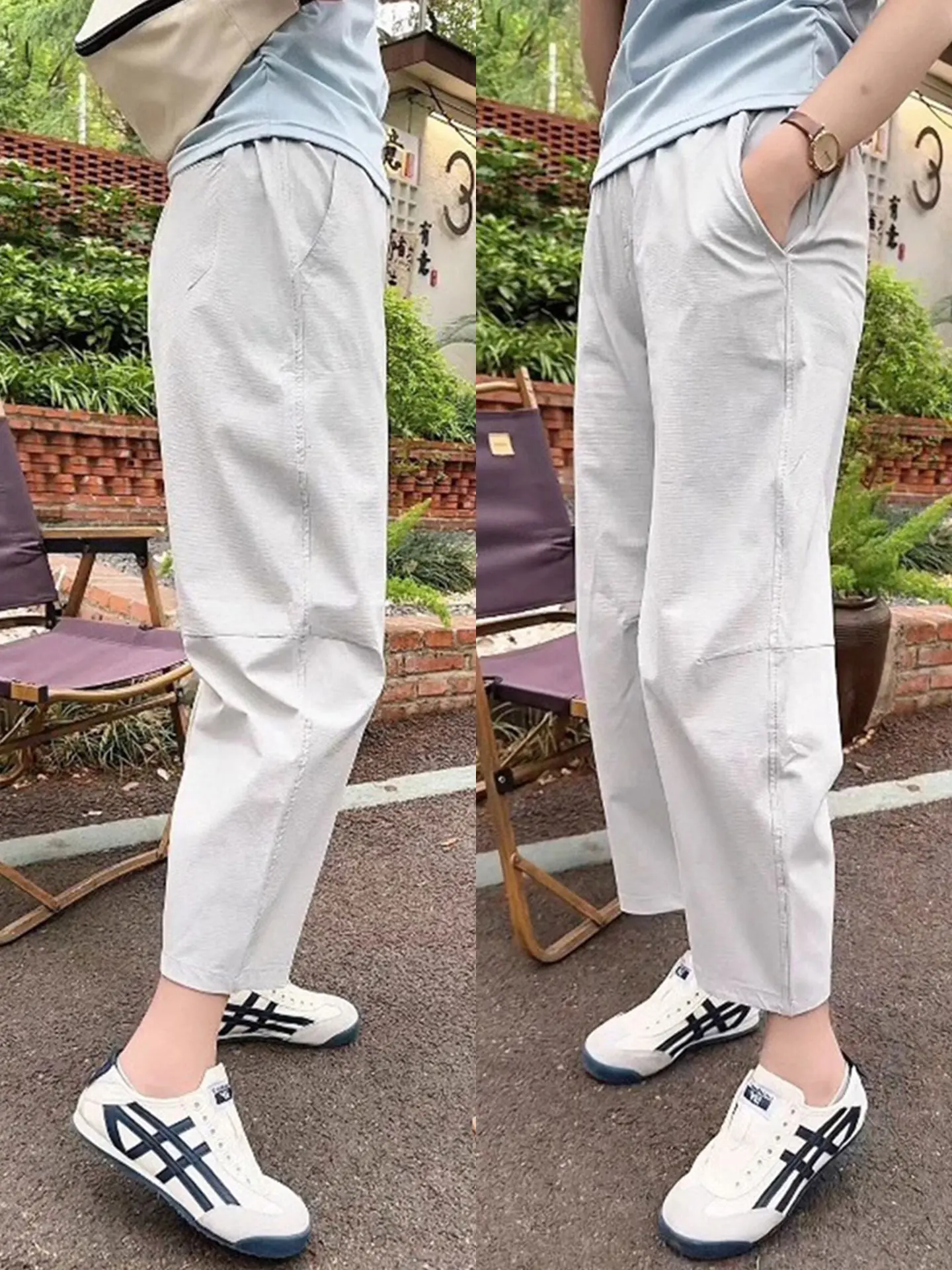 

Спортивные брюки Qui Dry Ice Silk с высокой талией, тонкие летние повседневные брюки с девятью точками для женщин больших размеров, удобные свободные шаровары...