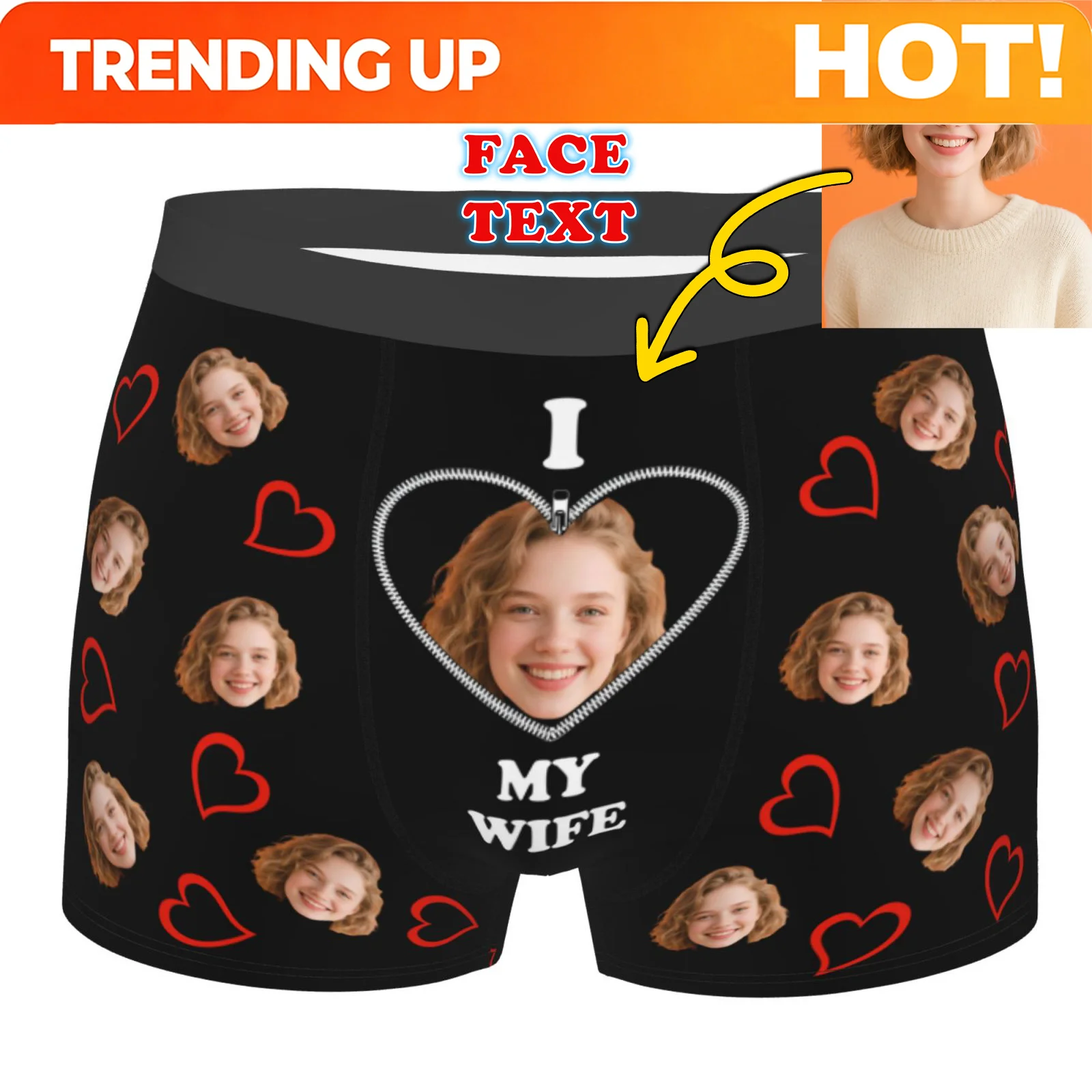 Custom Face Photo Underwear I Love My Wife Boxer Briefs Shorts Panties Soft Personalized Underpants For Husband Valentine's Day