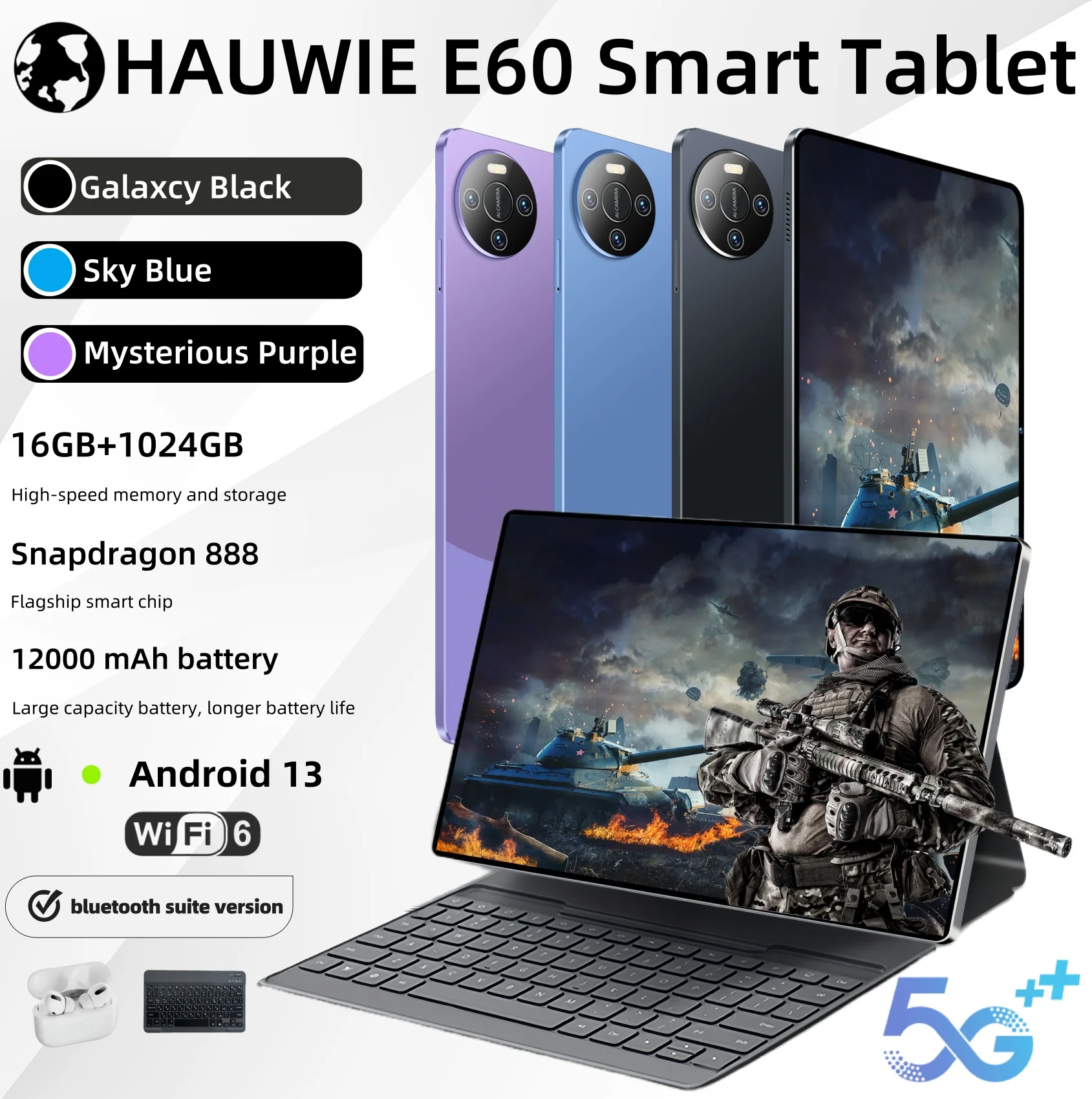 Global Version HAUWIE E60 Smart Tablet Android 13 Snapdragon 888 16GB+1TB 4K 11 Inch 12000mAh 5G WIFI Dual SIM Phone Call Tablet