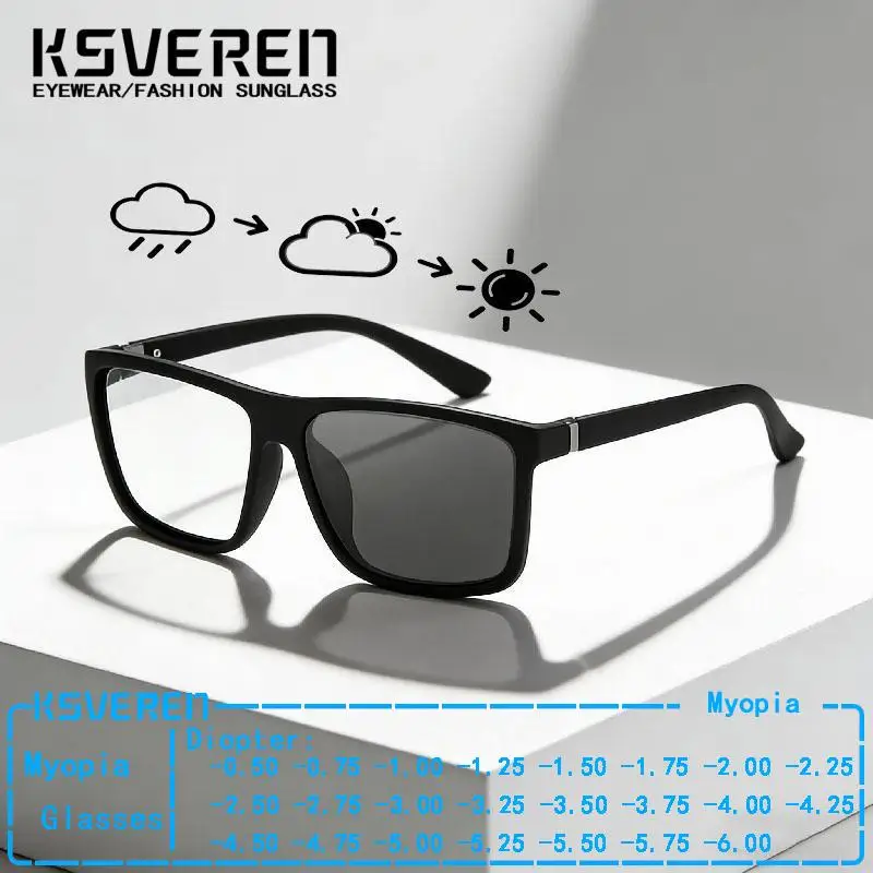 

Дизайнерские квадратные фотохромные очки для близорукости, мужские поворотные серые солнцезащитные очки для близорукости, уличные очки для вождения