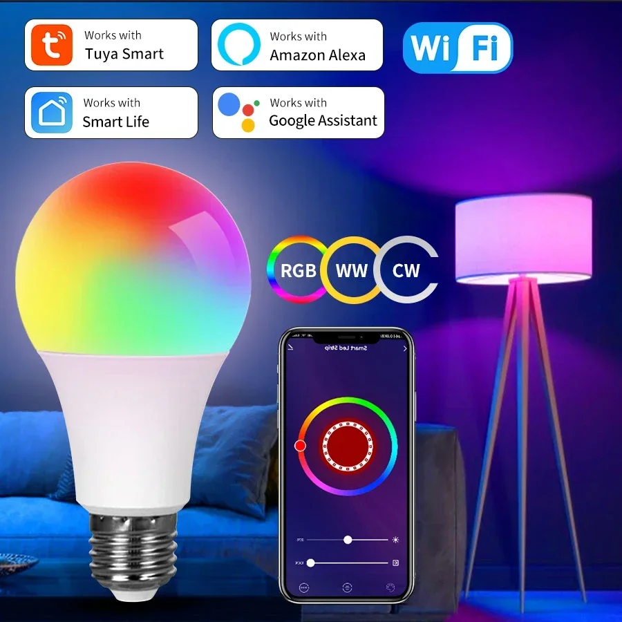 

Умные светодиодные лампы Tuya WiFi 220 В 110 В 10 Вт 15 Вт 20 Вт E27 Светодиодная лампа Alexa RGB Приложение Smart Life Google Assisatnt Голосовое управление