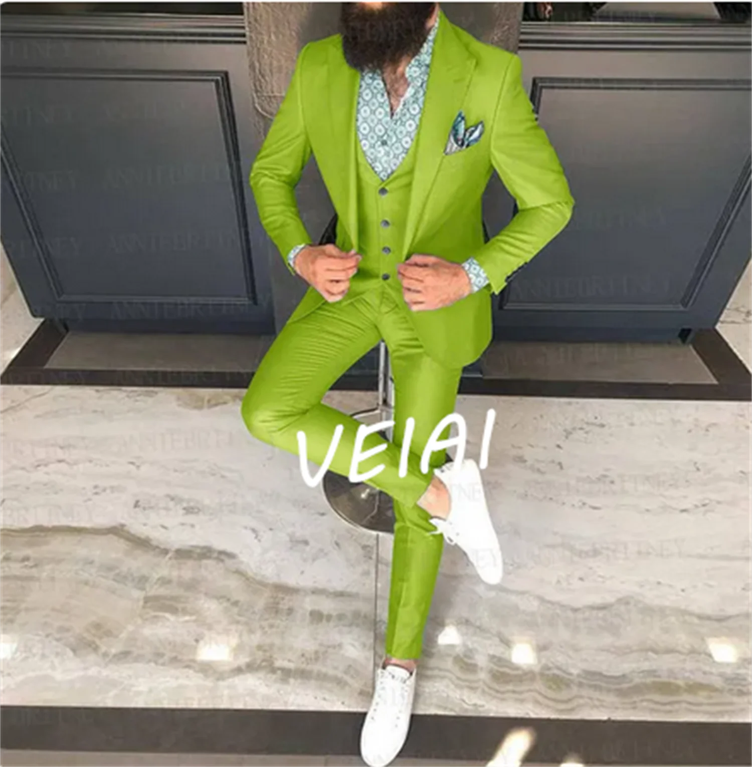 

CustomizedLatest Turquoise Wedding Men Suit Set Slim Fit Prom Groom Dress Tuxedo Orange Blazer Best Man Jacket Vest Pants 3 Piec