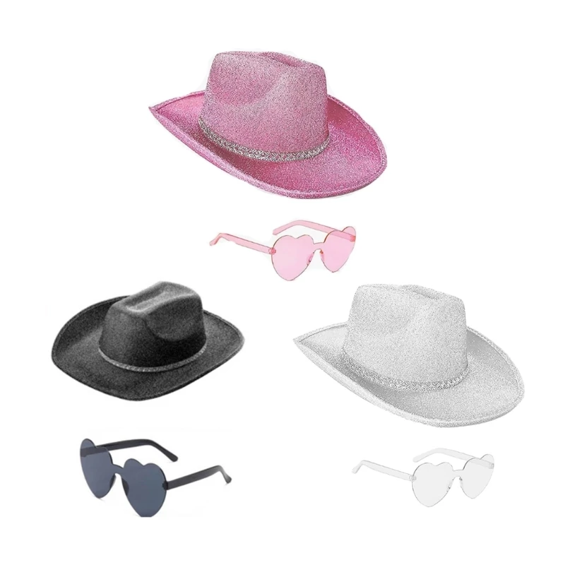 

Cowgirl Hat Flickering Cowboy Hat Glitters and Sunglasses for Music Festivals Sparkly Cowboy Hat Versatile Knight Hat