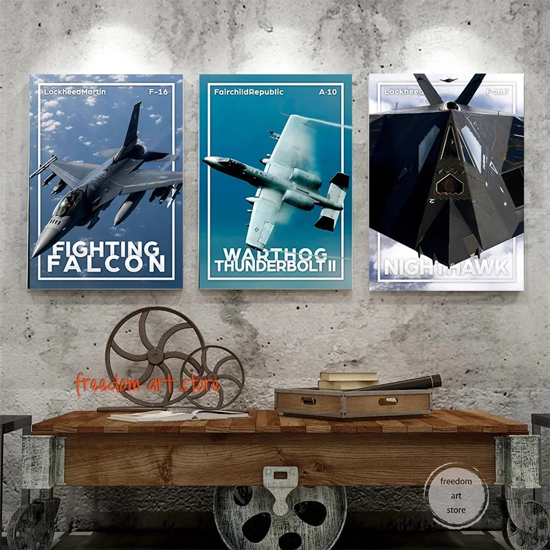 Retro Airplane Aircraft F16 Fighting Falcon Thunderbolt 117 NightHawk Art Posters Canvas Painting Wall Prints Picture Home Decor