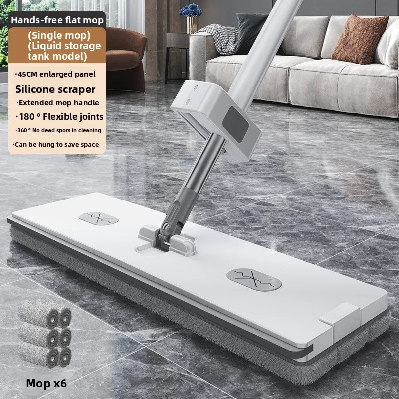 45cm Large Flat Mop with Bucket, Hands‑Free Self‑Cleaning Squeeze Mop, Microfiber Wet Dry Floor Mop for Home Cleaning