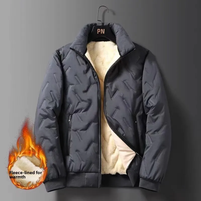 

Thiened Lamb Velvet Fce Warm Cotton Jaet Stand Collar Windproof Wear-resistant Men's Faion Urban Sle Long Sve Coat