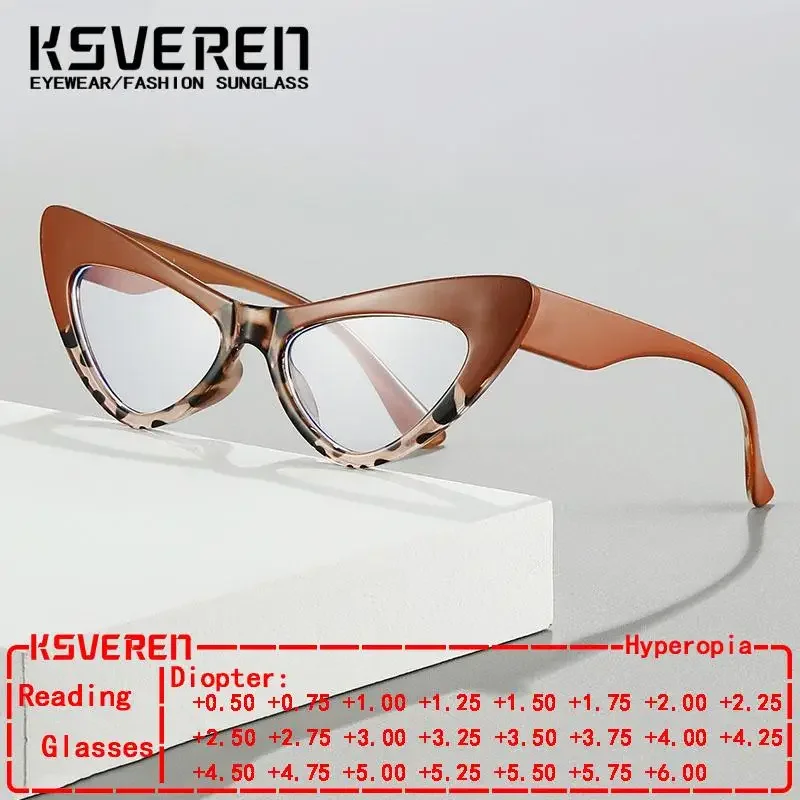 

KSVEREN Fashion Cat Eye Blue Light Blocking Reading Glasses Presbyopic Readers For Women Optical Prescription Glasses Frames