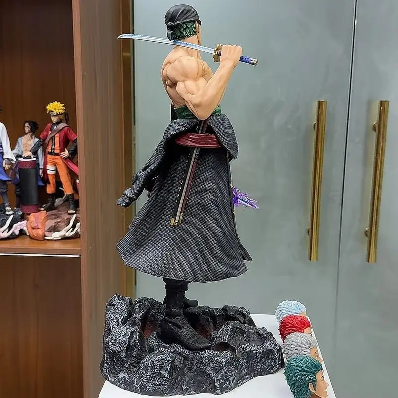 

One Piece 50cm -5 Interchangeable Heads Anime Carrying Knife Roronoa Zoro Collectible Statue Model Figure Ornament Adult Gifts