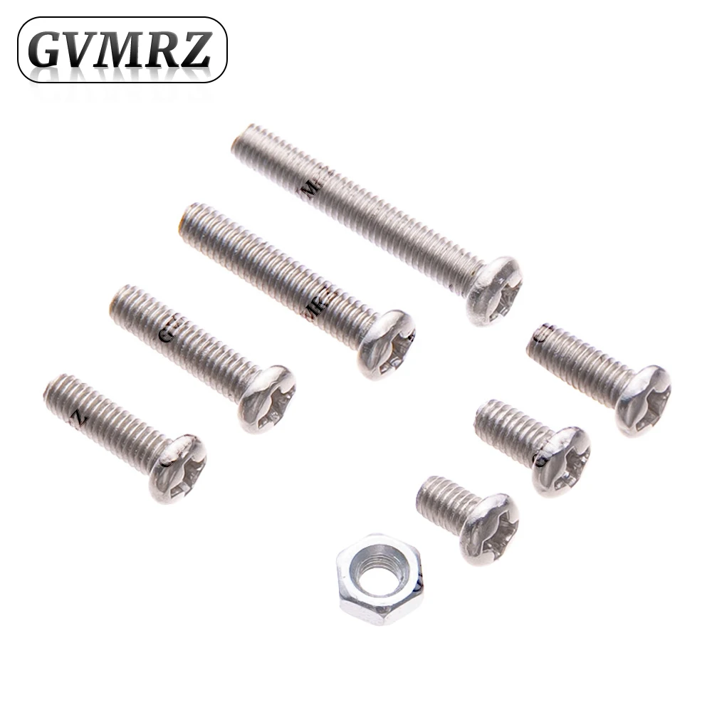 130PCS/lot M3 Screw Nut M3x5 3x6 3x8 3x12 3x16 Round Head Flat head Screw Cap Set Screws Phillips kit M3x10 mm Cap Screw M3x20