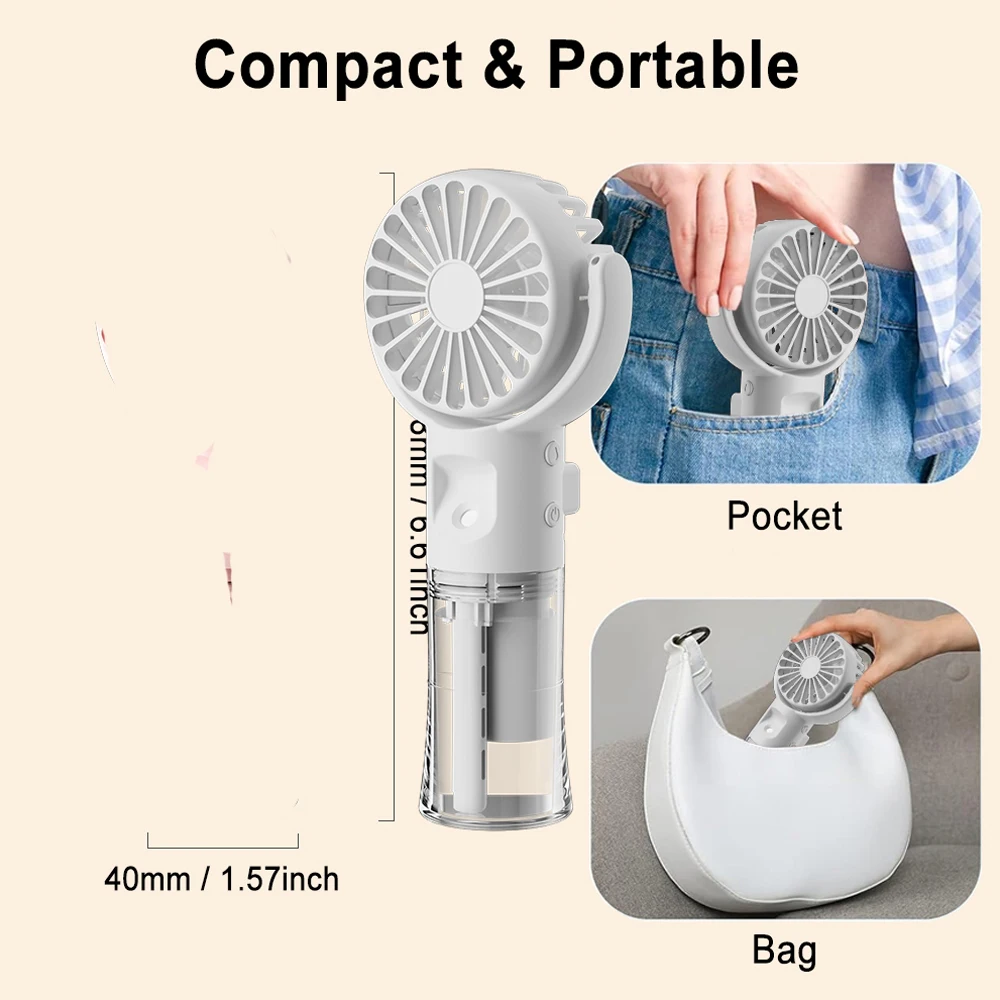 Mini Handheld Humidifier Fan Portable Mist Fan USB Rechargeable Battery Fast Charging Water Spray Hand Fan with Humidifier