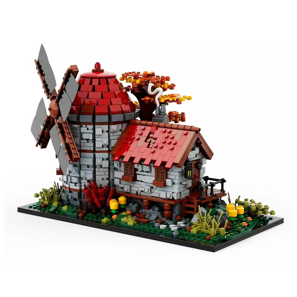 中世の城 Moc ビルディングブロック 中世の風車技術 モジュラービルディングブロックモデル ギフト クリスマスおもちゃ DIY セット組み立て