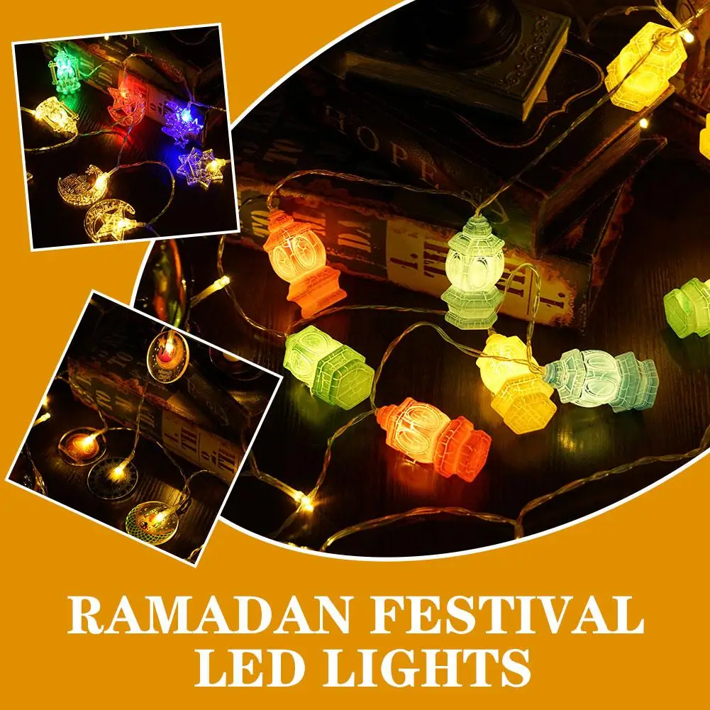 Ramadan Decoratie Maan Ster Led String Lights Eid Mubarak Geschenk Islam Moslim Kasteel Lantaarn Led Lights Eid Festival Decor 2024