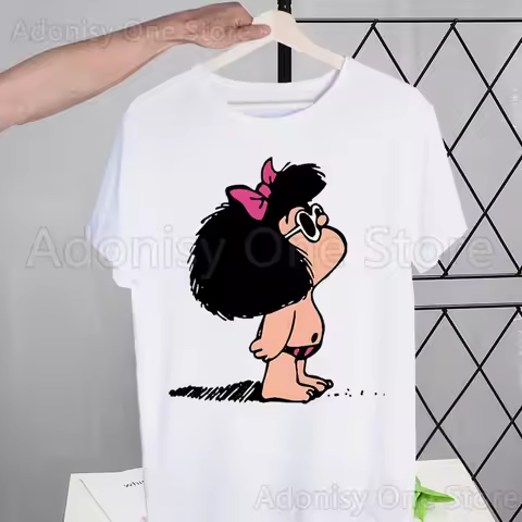 Mafalda T Shirt Summer Short Sleeve Printed Chewing Print Funny Harajuku Tshirt Tops Men's T-shirt Streetwear