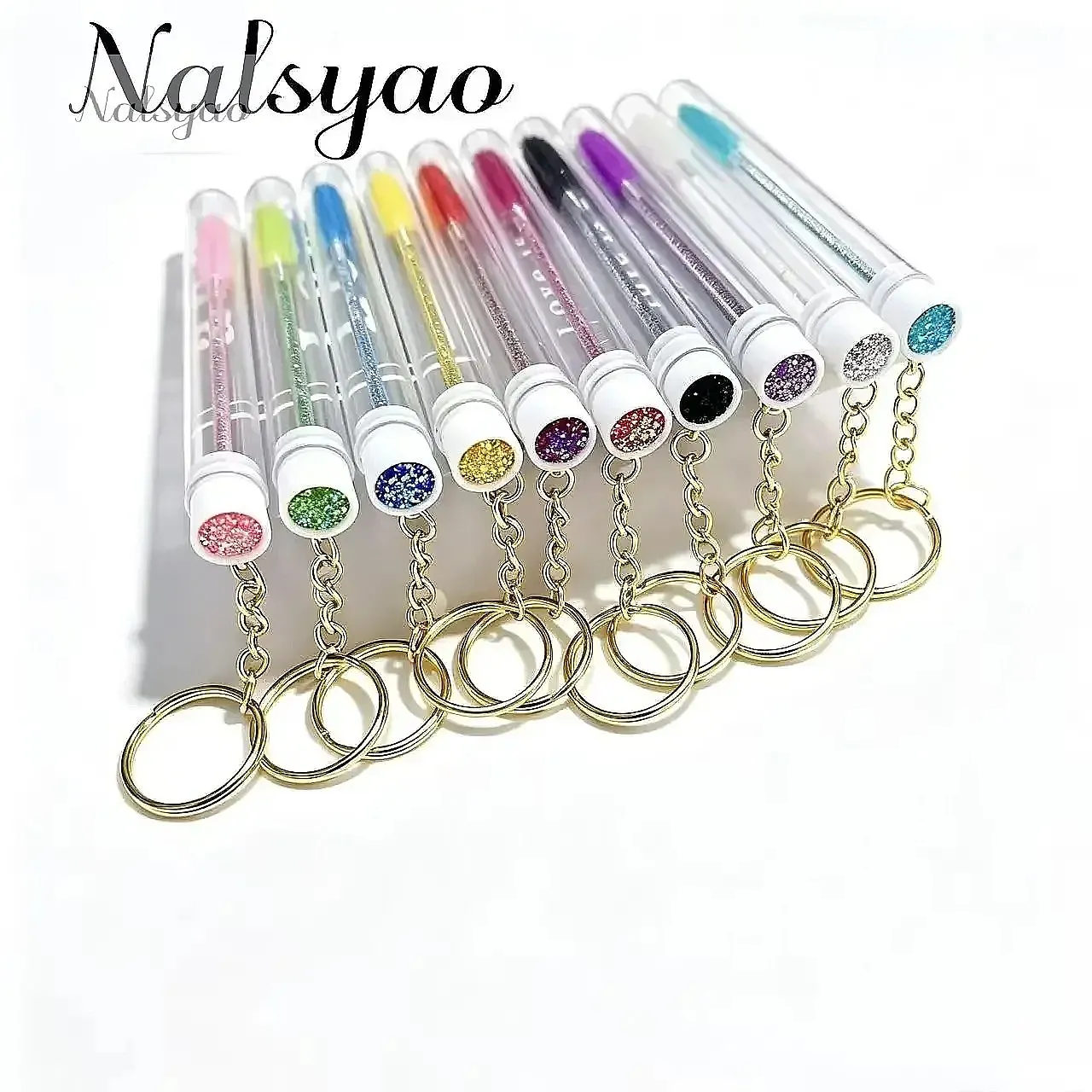 10 Pcs Mascara Tubes with Gold Keychain Glitter Wand Micro Comb Container for Women Lash Extension Eyelash Brush