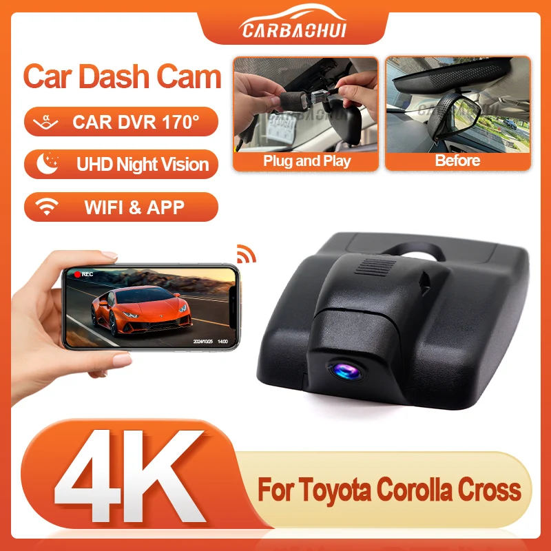 

Plug and play UHD 4K 2160P Dash Cam Автомобильный видеорегистратор с камерой Wi-Fi ночного видения для Toyota Corolla Cross XG10 2021 2022 Dashcam