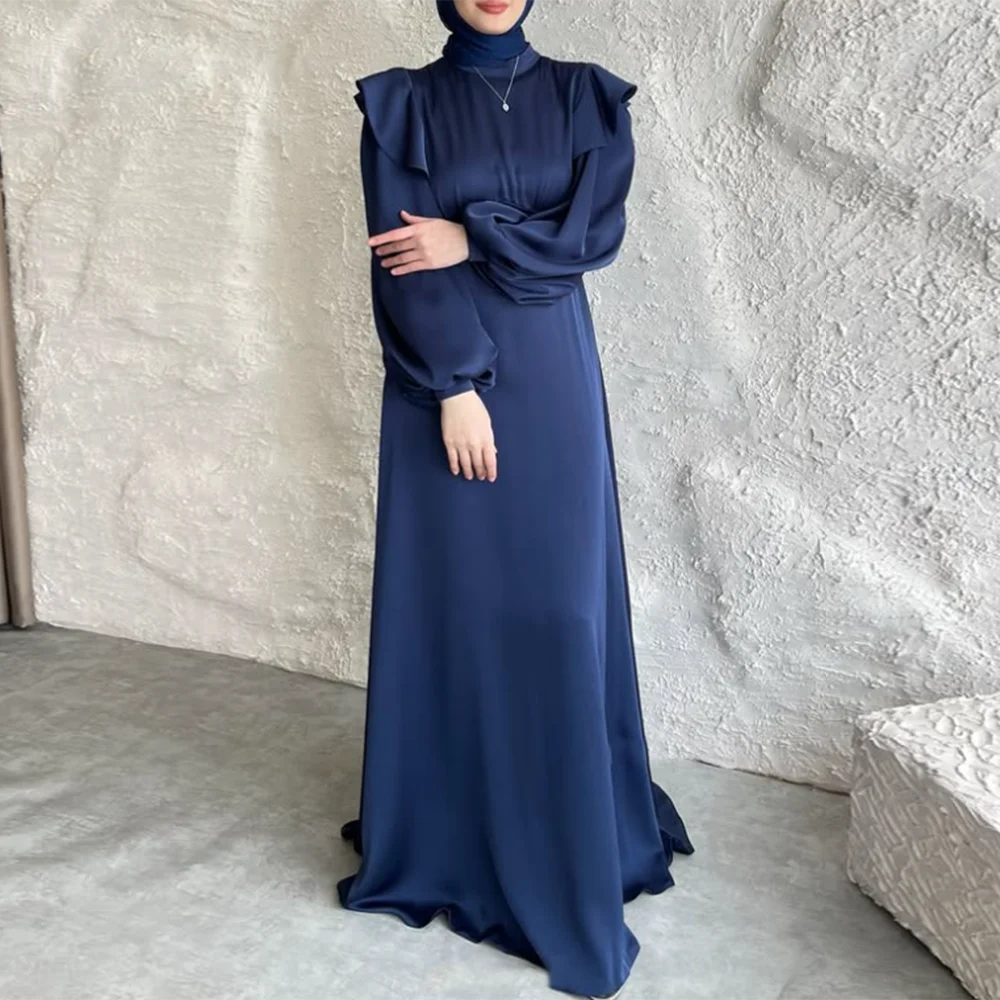 

Customized A-Line Prom Dresses Floor-Length High-Neck Full Sleeve Formal Evening Gwon Simple Fashion Draped Casual Party Gown