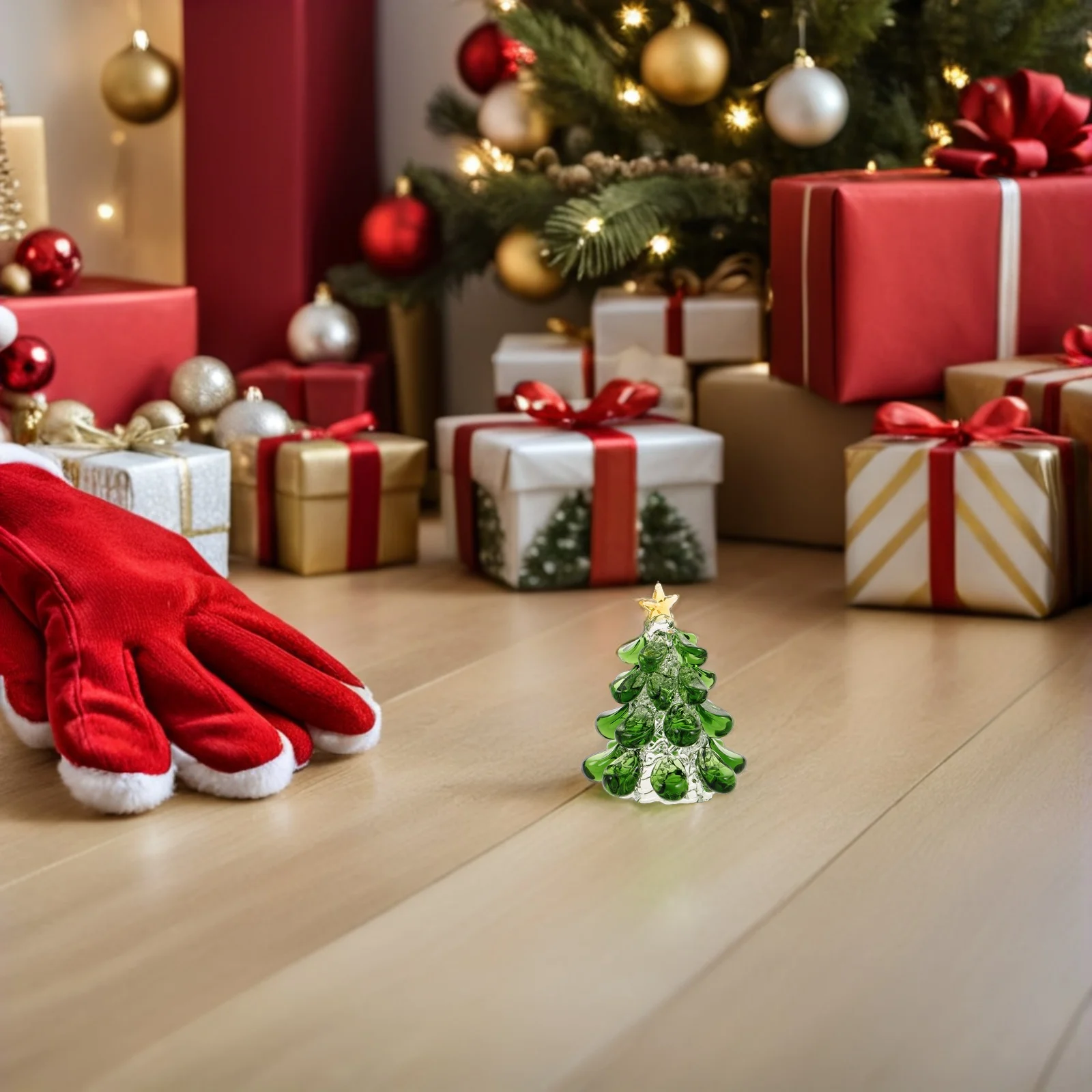 Crystal Tree Christmas Table Centerpiece Shelf Decor Sculpture Green Clear Glass