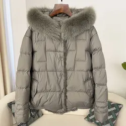 Real Fox Fur Jacket for Women Winter White Duck Down Coat Hooded New Puffer Coat Fashion Autumn Natural Mink Fur Outwear