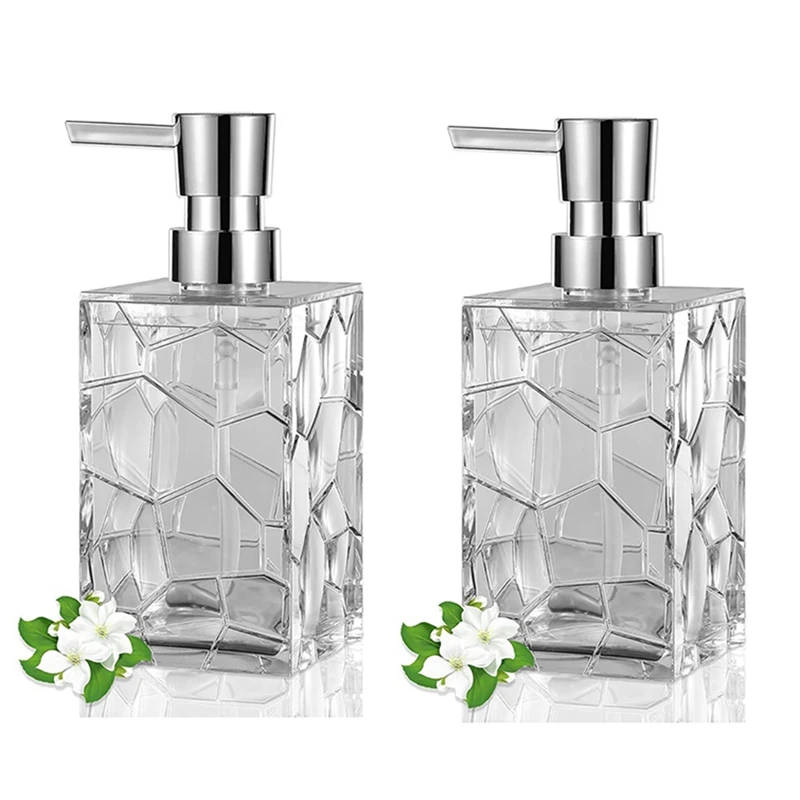 Dispensador de jabón para manos, botellas de bomba de líquido de plástico acrílico transparente, dispensador de loción recargable para decoración de baño