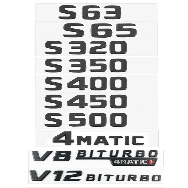 3D Black Car Trunk Letters Sticker For Mercedes S63 S65 AMG S320 S350 S400 S450 S500 W222 W221 V12 V8 Biturbo Emblem Accessories