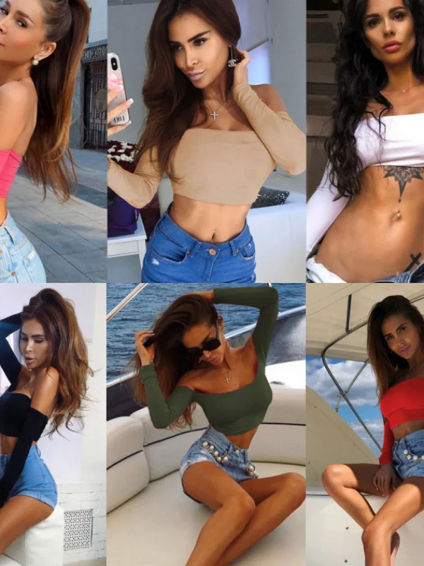Top Corto Sexy de Un Solo Hombro y Manga Larga para Mujer, Cseta Ajustada, Top Tubo, Estilo Urbano, Moda Otoño Invierno