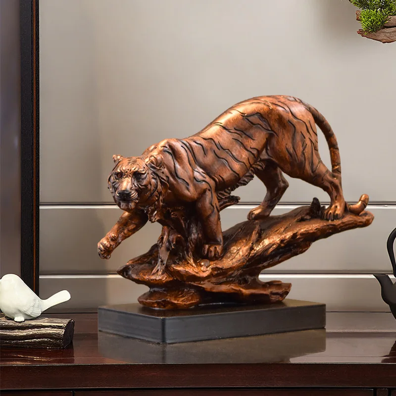 American Retro Wood Grain Color Simulation Tiger Sculpture Wolf Sculpture Animal Resin Craft Ornament Home Decorations