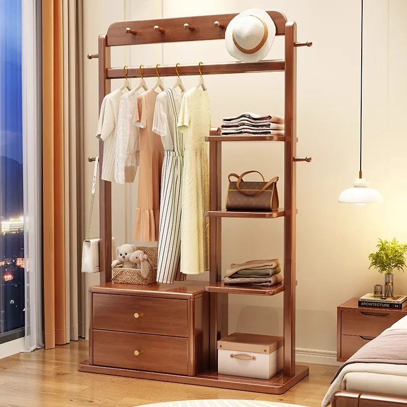 Coat rack Floor-to-ceiling solid wood hotel home bedroom Multi-scene multi-functional integration Modern simple large hanger