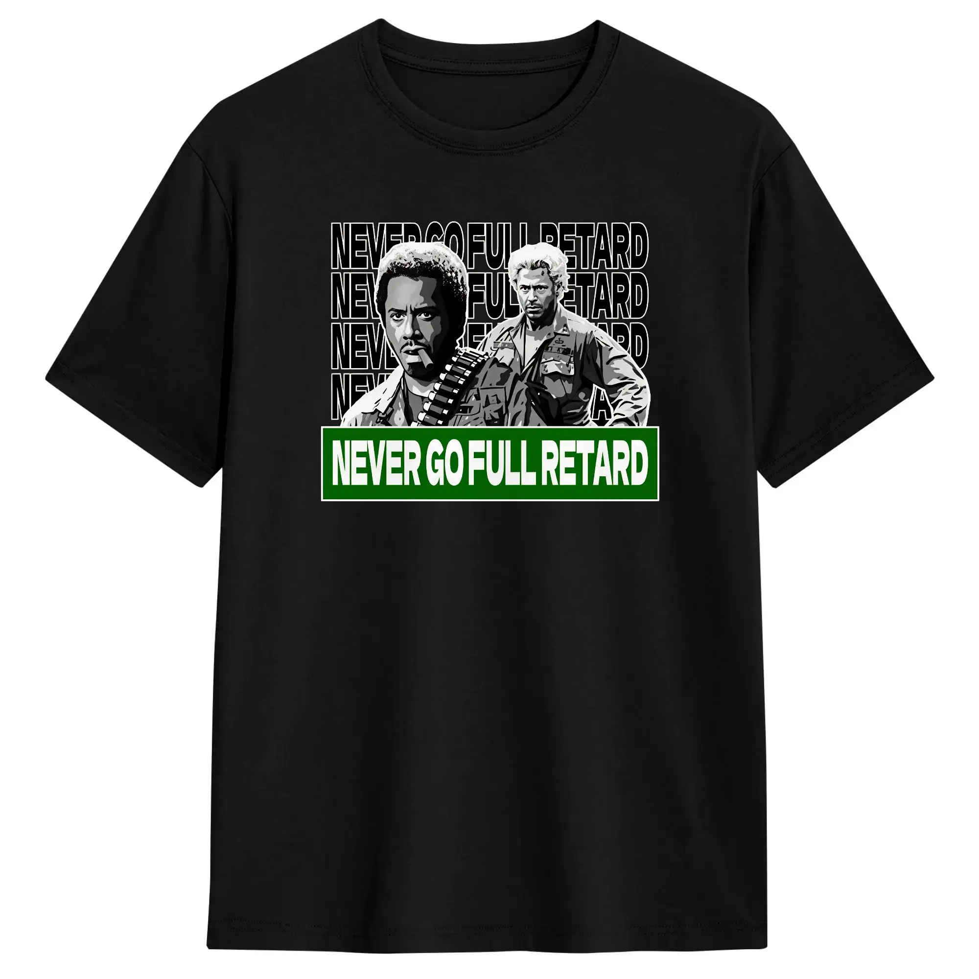 Vintage T-Shirt Tropic Thunder Vintage Movie Never Go Full Retard 3 Posters and Art Cotton T-Shirts  Hippie Tshirt Summer Tees