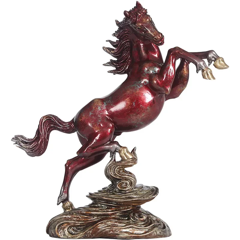 Cloud Pattern Painted Bronze Horse Figurine, Symbol of Instant Success, Desktop Sculpture for Office&Living Room Home Decoration
