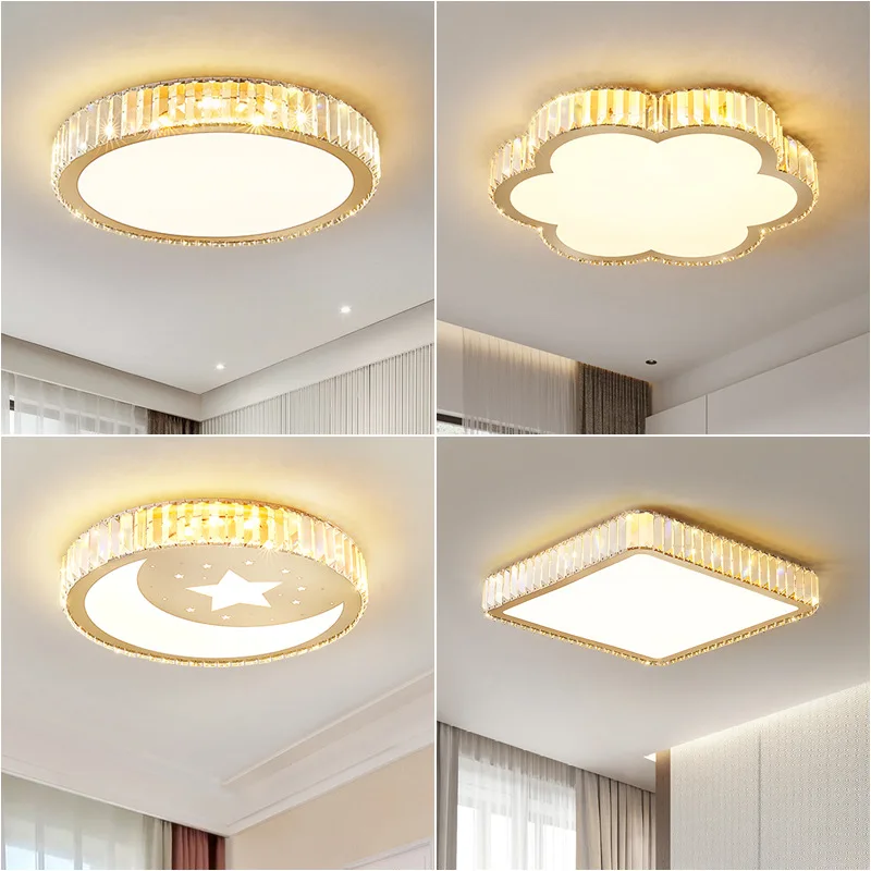 

Master Bedroom Full Spectrum Eye Protection Ceiling Light Modern Kid Room Cystal Moon Star Flower Shade Dimming with RC Control